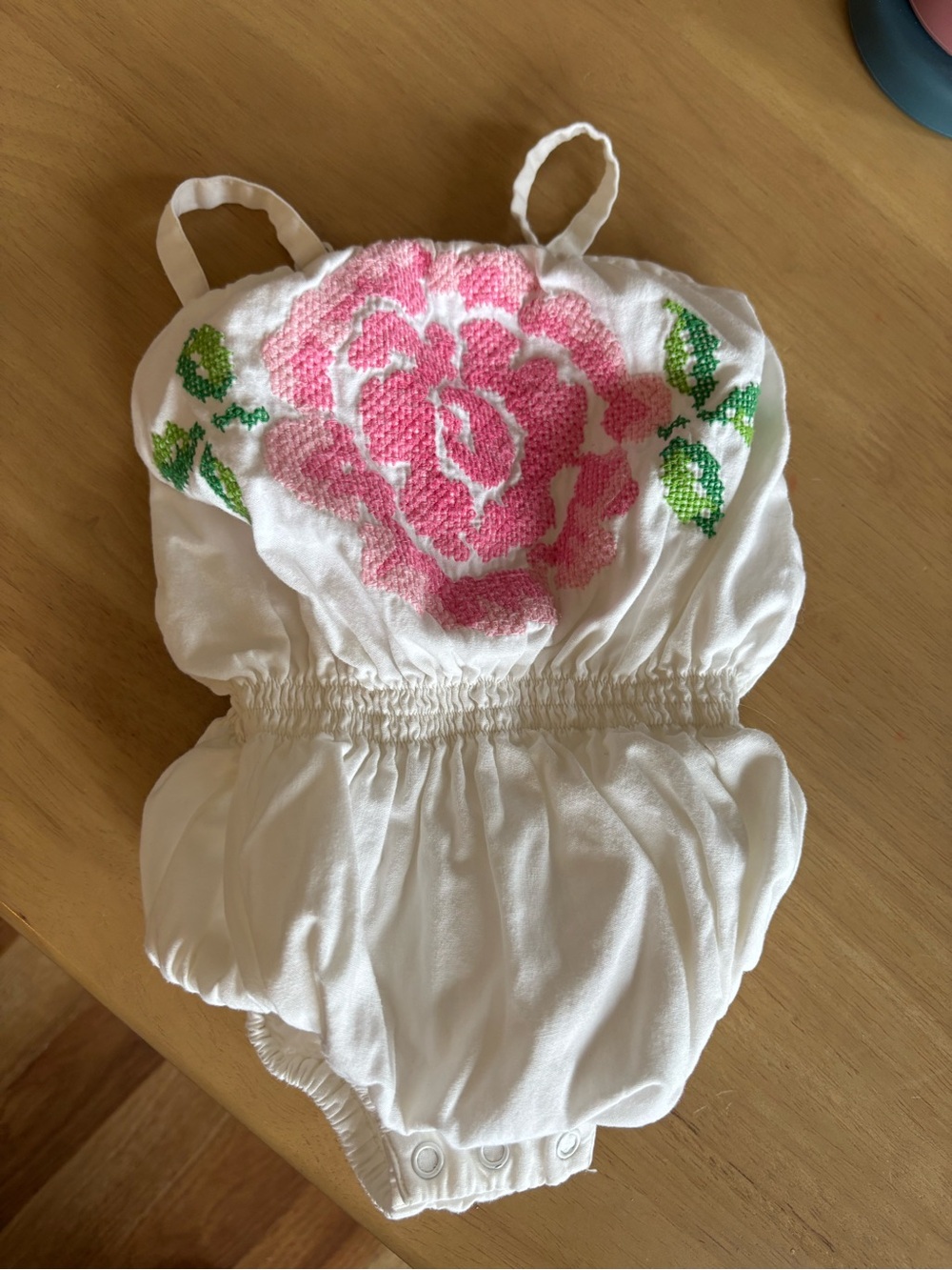 Everbloom White Baby Romper with Pink Rose Embroidery